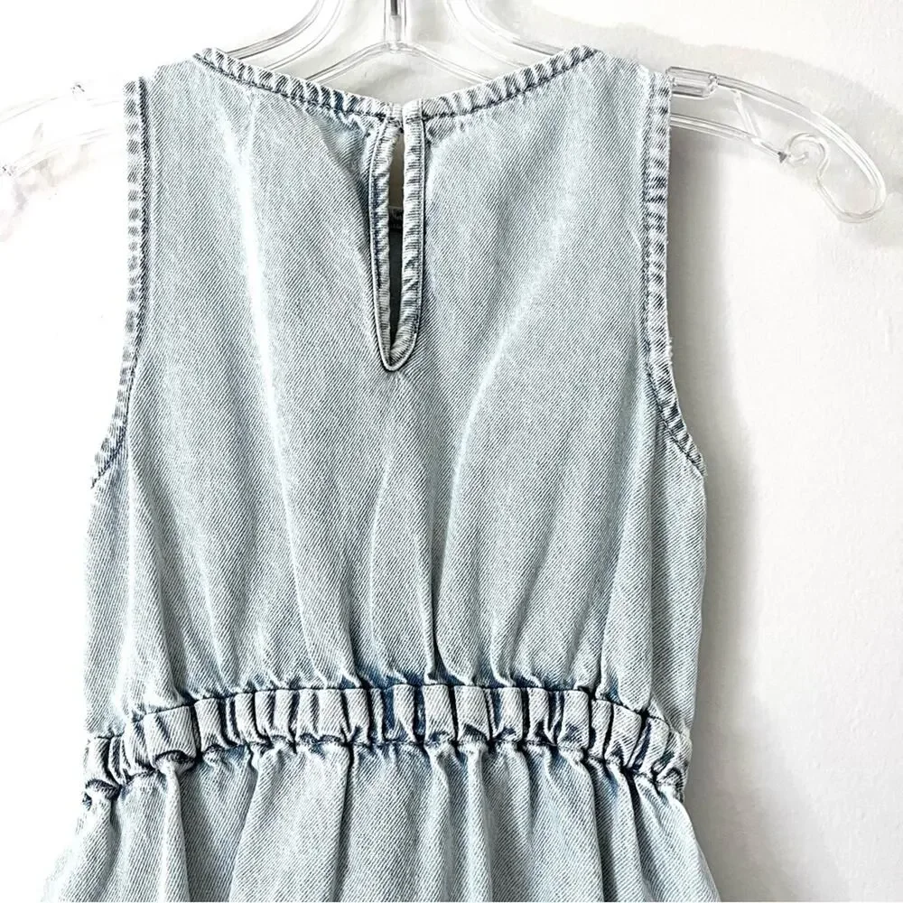 Zara Girls Acid Denim Dress Blue Size 9 with Tie & Slits